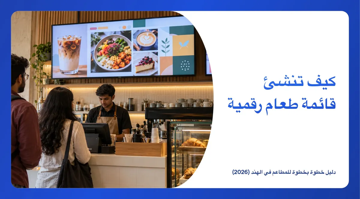 قائمة طعام رقمية على تلفزيون فوق كاونتر مقهى في الهند