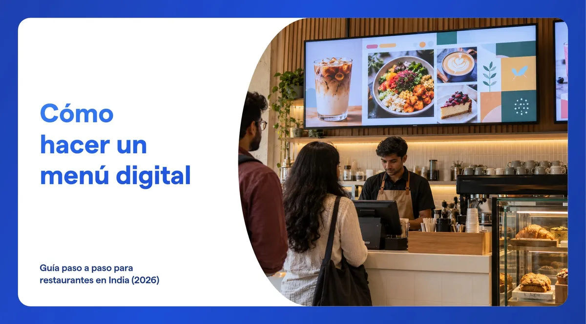 Un menú digital en una TV sobre el mostrador de una cafetería en India