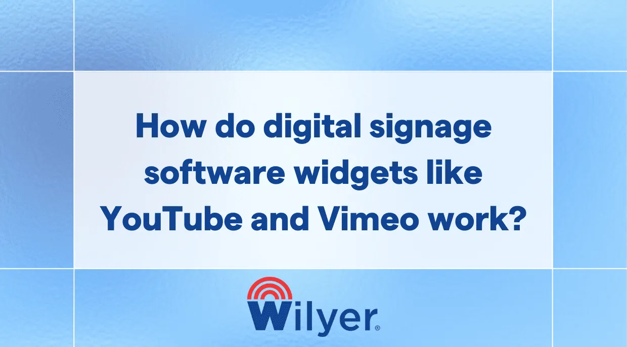 How do digital signage software widgets like YouTube and Vimeo work?