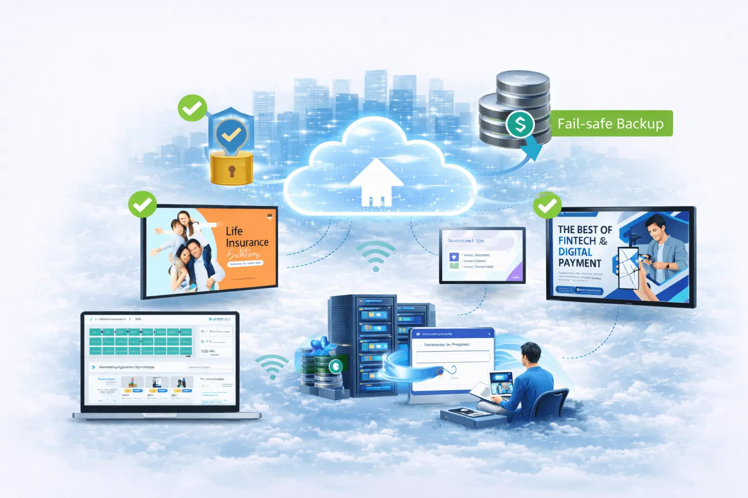 bank digital signage software uninterrupted continuity
