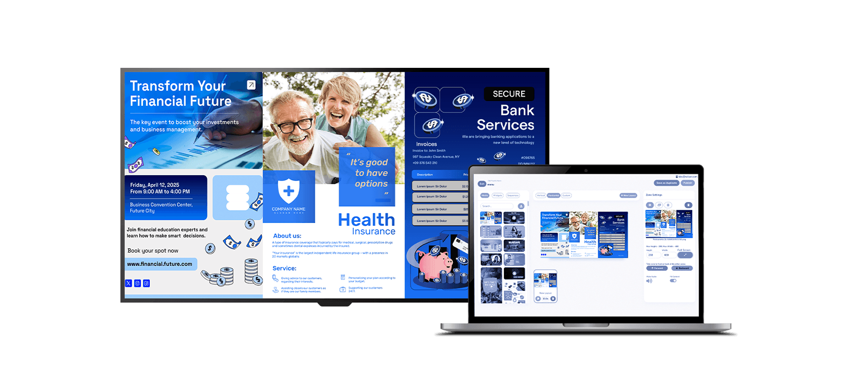 bank digital signage software customizable screen utilization