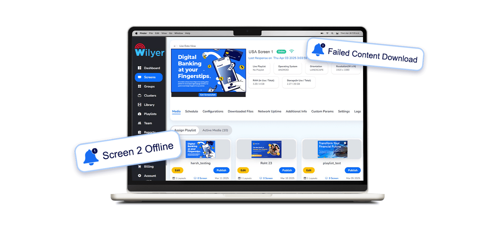 bank digital signage software proactive real time notifications
