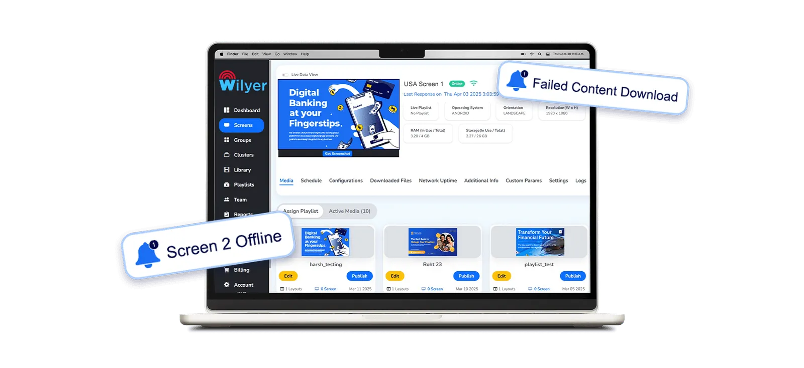 bank digital signage software proactive real time notifications