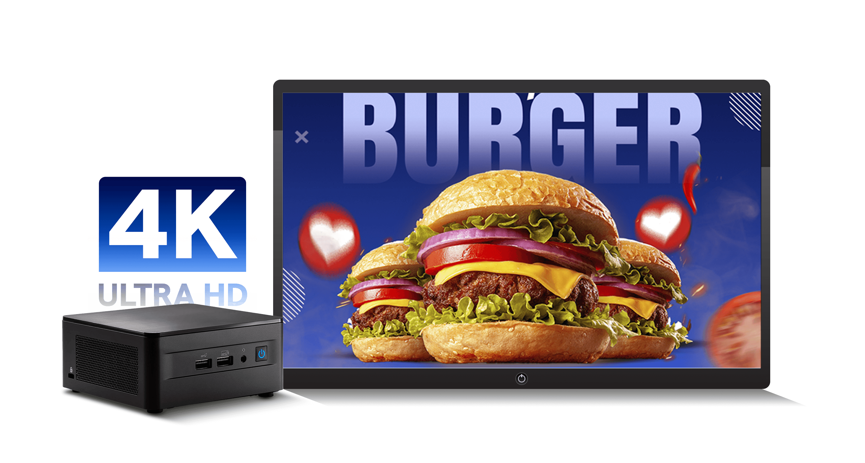 Digital signage solution delivering smooth and ultra-clear 4K video playback for high-impact visuals.
