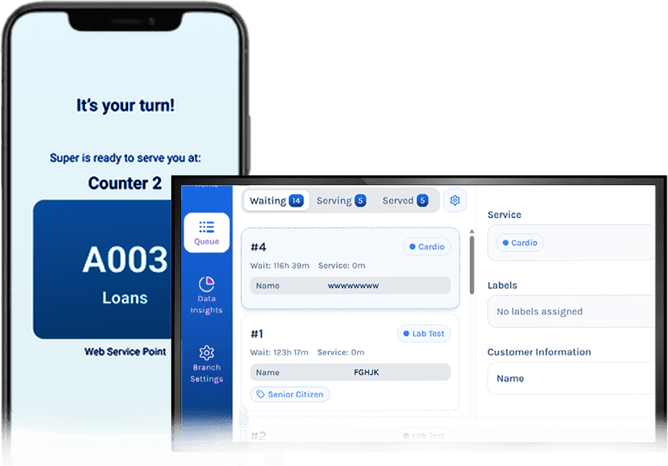 Smart queue management on mobile and dashboard